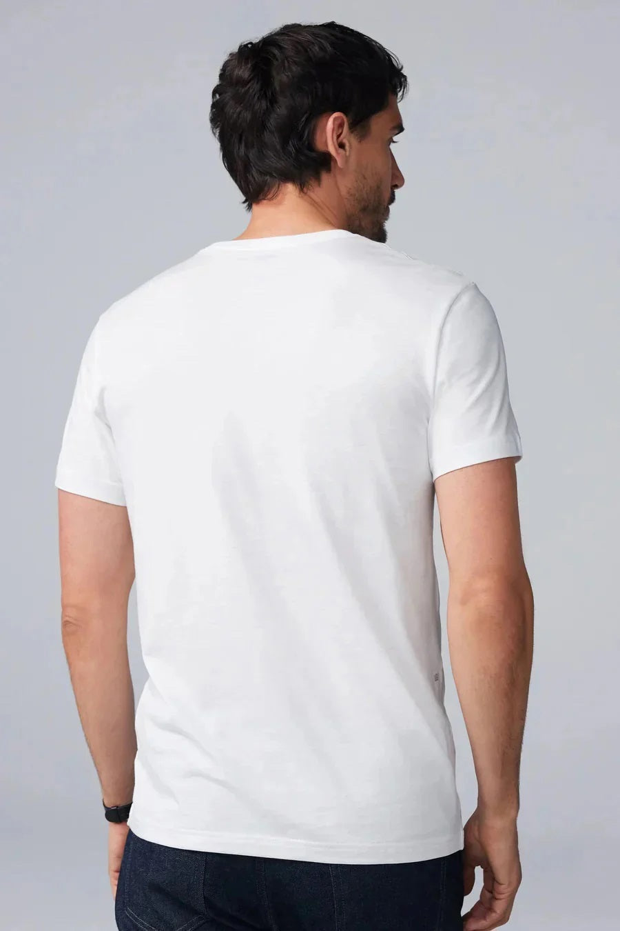 The MACK WELDON Silver Crew Neck T-Shirt in Porcelain, a plain short-sleeve style made from soft Supima cotton, is shown on a white background.