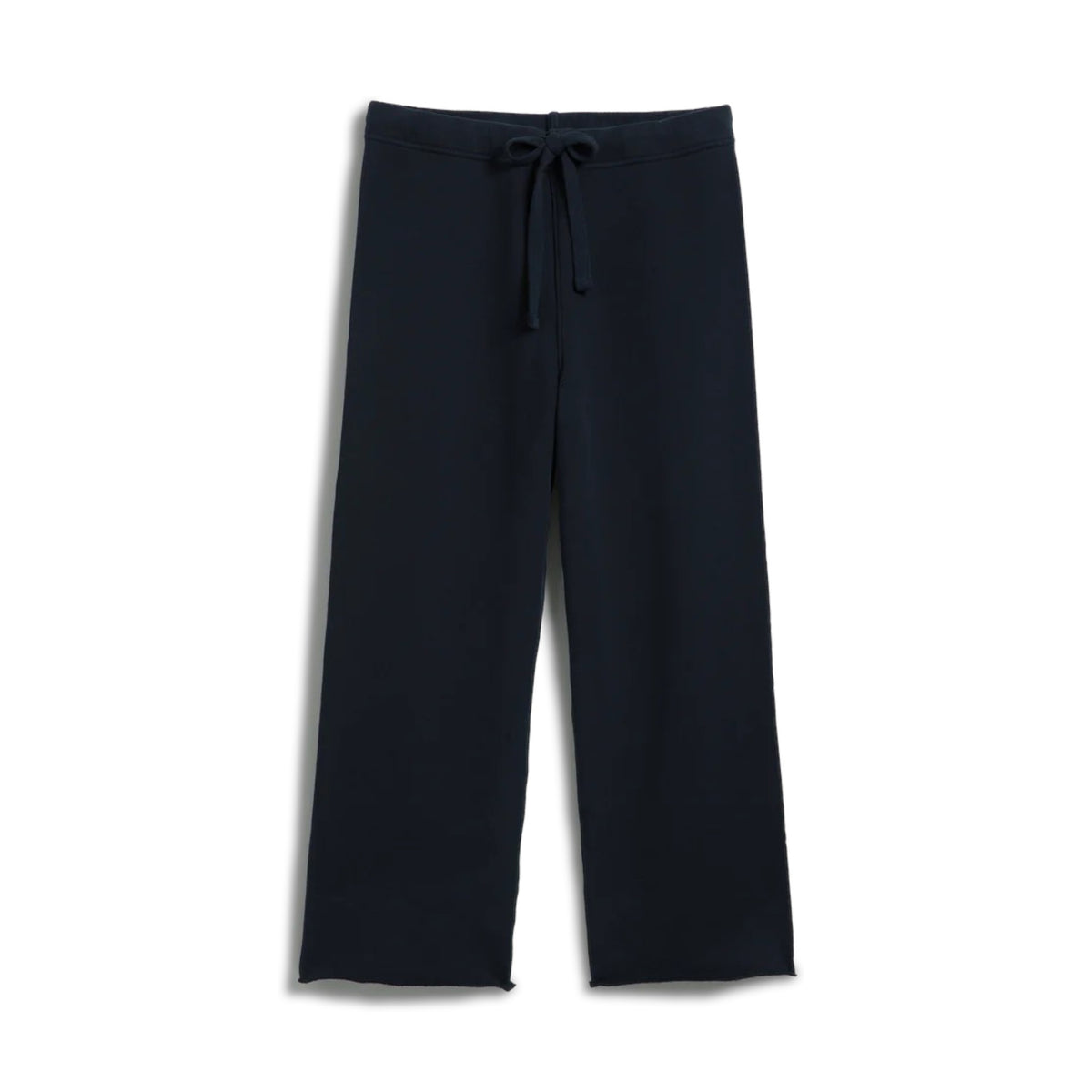 The image showcases the FRANK &amp; EILEEN - CATHERINE Favorite Sweatpant in British Royal Navy, featuring a fashion-forward wide-leg cropped fit with a drawstring waist. The mid-rise sweatpants are displayed against a plain white background.