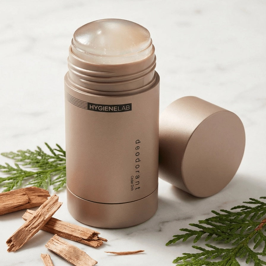 Experience all-day freshness with HYGIENELAB - DEODORANT, CEDAR DRIFT. This non-toxic formula neutralizes odor to provide lasting 24-hour protection. Enriched with probiotics, it helps combat odor-causing bacteria while maintaining your skin’s natural balance. Soothing ingredients gently care for even sensitive skin, and because our deodorant is aluminum-free and free from harsh chemicals, you can feel confident using HYGIENELAB every day.