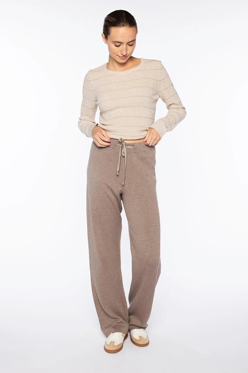The KINROSS CASHMERE Doubleknit Lurex Drawstring Pant in black features a straight-leg silhouette and luxe cashmere blend for comfortable loungewear, shown on a plain white background.