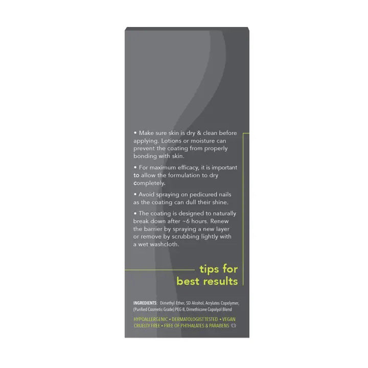 A can and box of BAREFOOT SCIENTIST - BLISTER PREVENTION SPRAY, both gray with yellow accents, are displayed on a plain light background. The packaging highlights its friction barrier formula for effective blister prevention and irritation relief.