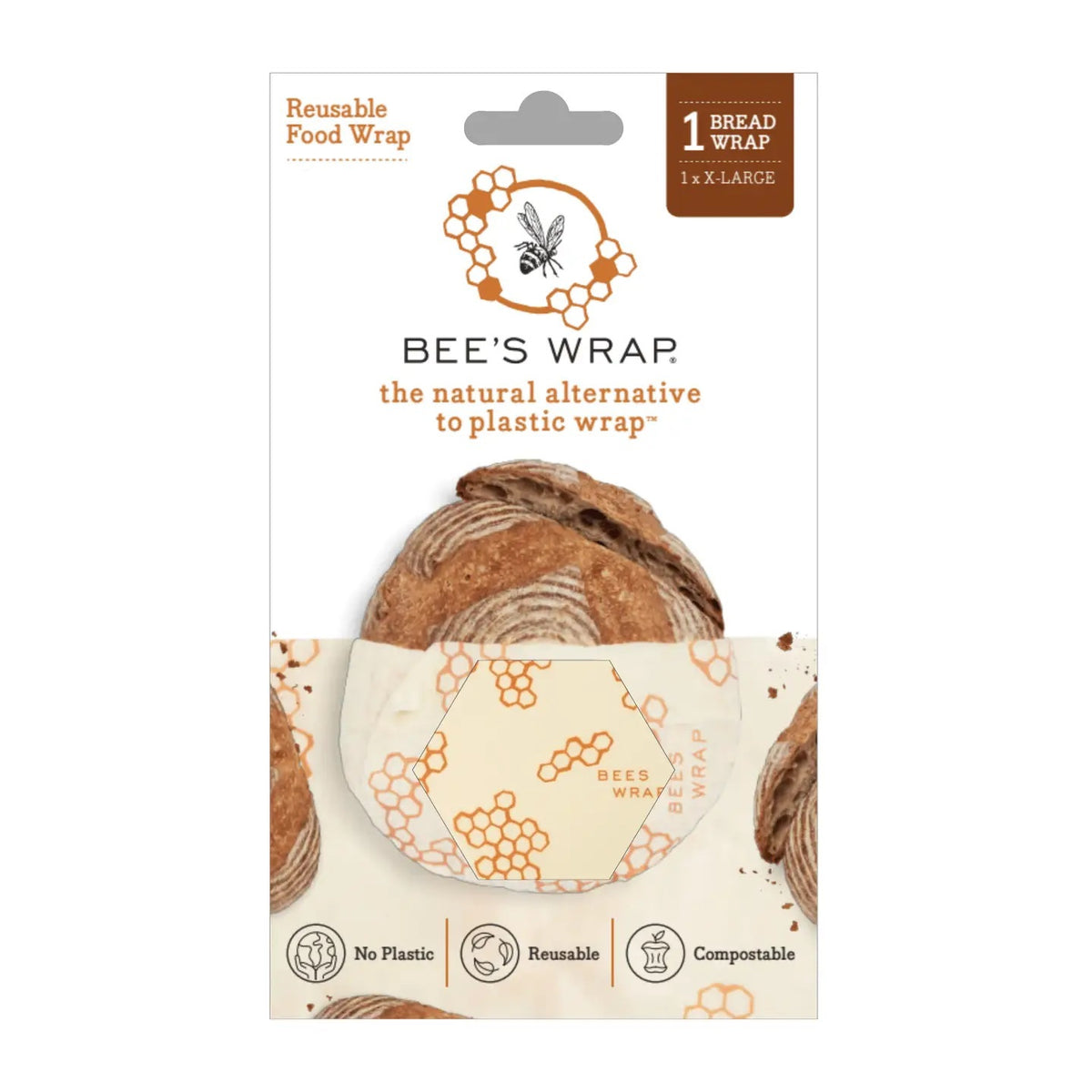 A baguette wrapped in the BEES WRAP- BEESWAX REUSABLE BREAD WRAP HONEYCOMB by BEES WRAP, filled with golden French fries and topped with two slices of bread and melted cheese, set against a white background.