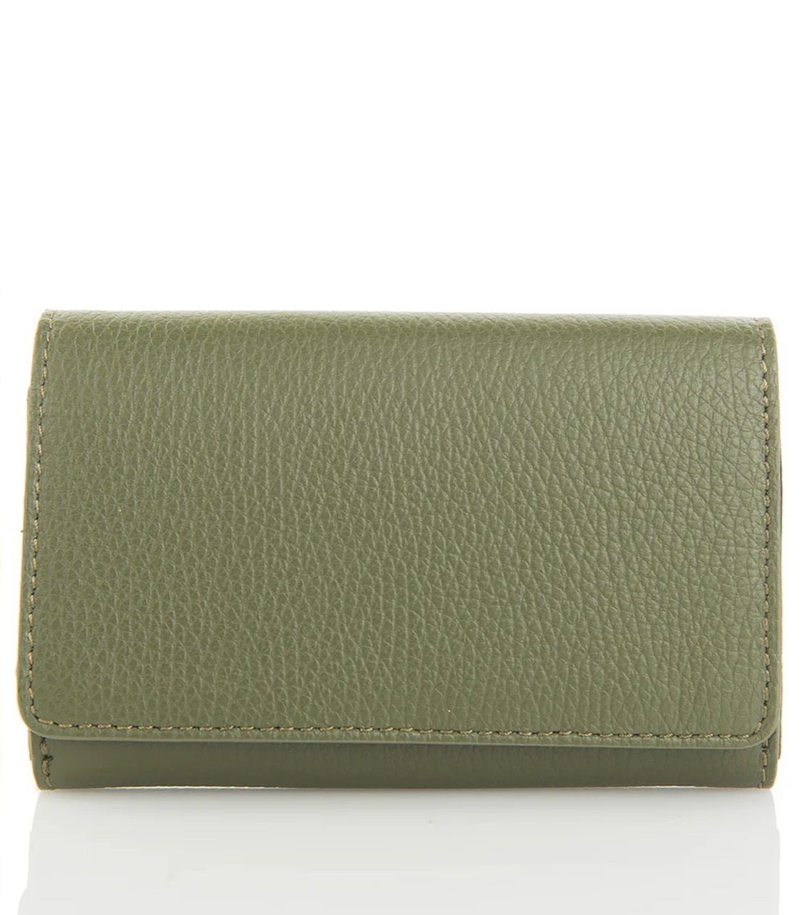 The LE BORSETTE LEATHER WALLET is a small, tan-colored, textured leather accessory featuring a rectangular shape and a fold-over flap design. Crafted in Italy from genuine leather, this wallet exudes simplicity and elegance with no visible branding or patterns, and measures 15cm x 9.5cm against a plain white background.