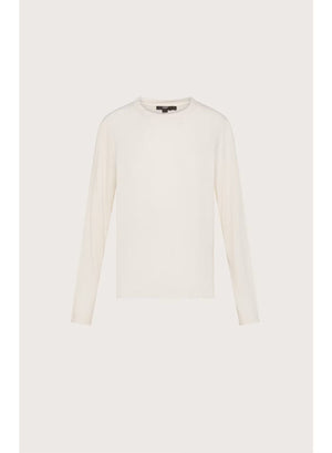 The SEVENTY VENEZIA - Crew Neck Cotton and Modal Top in Ivory by SEVENTY is showcased against a light background, featuring a simple front view with no visible patterns, logos, or embellishments. Made from a soft cotton-modal blend, this long-sleeve top combines comfort with timeless, understated style.