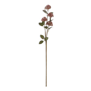 A single artificial flower stem with green leaves and clusters of small pink blossoms, ideal for bouquets or pairing with ABIGAIL AHERN - EUCALYPTUS BERRY from ABIGAIL AHERN.