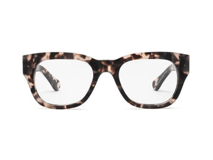 Front view of CADDIS - MIKLOS PROGRESSIVE READERS by CADDIS, featuring thick rectangular premium acetate frames in a brown and black tortoiseshell pattern, displayed against a plain white background.