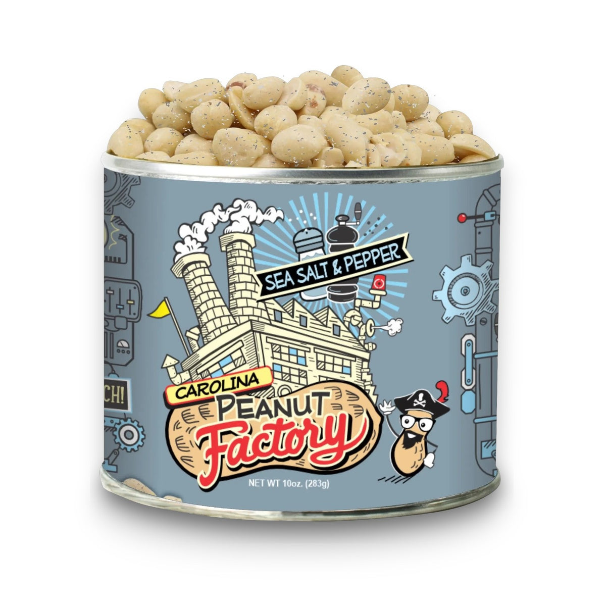 A can of 1949 NUT COMPANY- SALT AND PEPPER PEANUTS—an irresistible snack packed with bold flavor, perfect for any occasion.