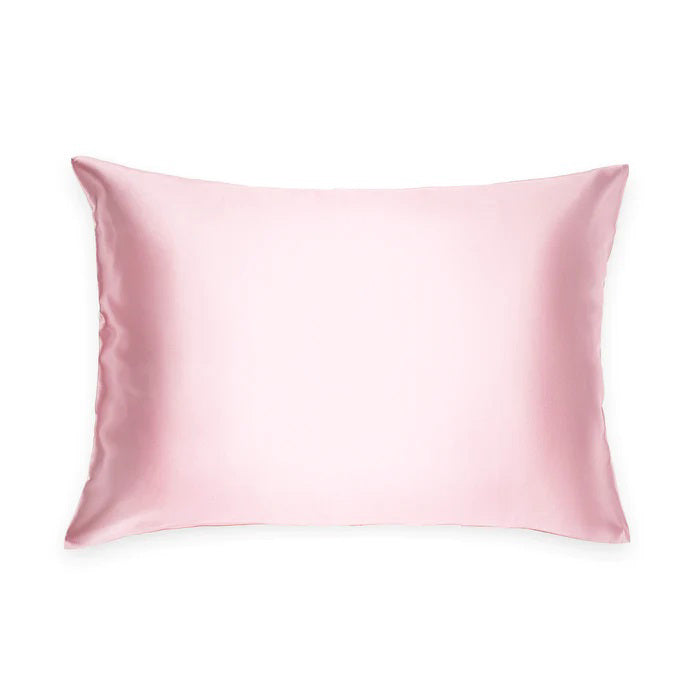 The BRANCHE - CHARMEUSE PILLOW CASE SILK comes boxed with a gray label and pink ribbon, stating “BRANCHE Sleep Luxury. Wake Up Beautiful.” Designed to reduce hair frizz and prevent wrinkles.
