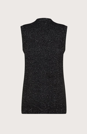 The SEVENTY VENEZIA - GILET VEST by SEVENTY is a sleeveless black knit vest in textured fabric, shown from the back against a plain light background—an elegant Italian-made layering piece.