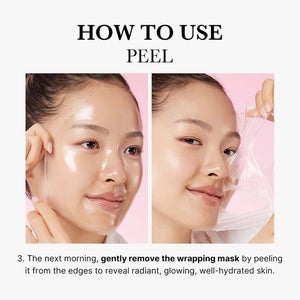 A pink tube of KOSMIC KBEAUTY SKINCARE MEDICUBE - COLLAGEN NIGHT WRAPPING MASK, 75ML is showcased against a clear, glossy liquid backdrop. The packaging emphasizes collagen extract and intensive night care benefits, making it an ideal overnight mask for radiant skin and long-lasting hydration.