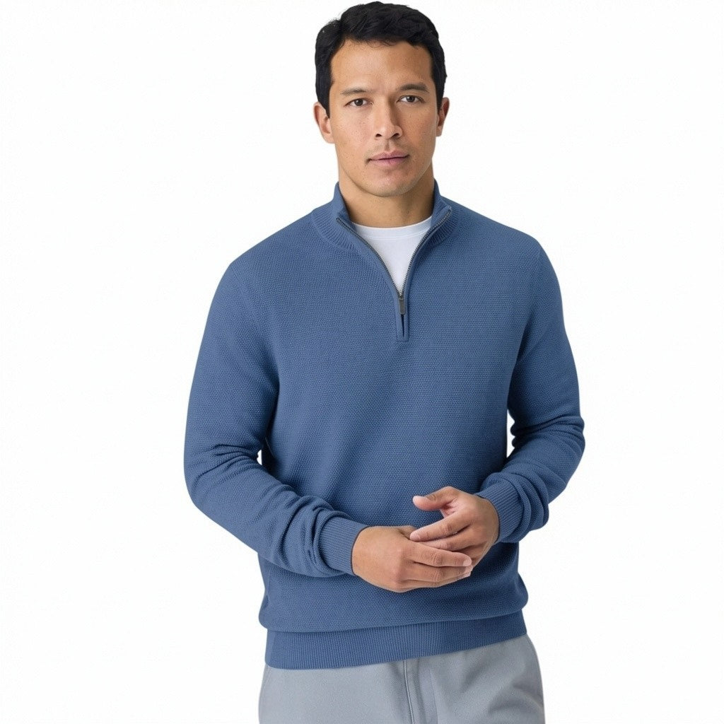 MACK WELDON - TECH LINEN QUARTER ZIP IN DEEP LAGOON HEATHER