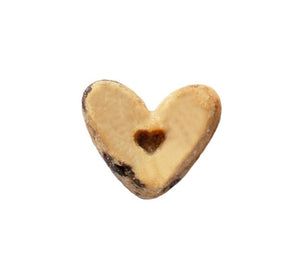 A rectangular, refillable tin from PIPER LOOP PETS, with a blue lid and white body, displays heart-shaped Lil Biscuit Training Bribes (Chewy Peanut Butter & Carob) on the side and product info on the back.