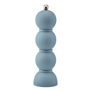 The ADDISON ROSS SCANDI BOBBIN SALT OR PEPPER MILL 23 CM features a modern stacked-sphere design in matte chambray acrylic with a metallic knob and a durable ceramic grinder, inspired by classic Scandinavian bobbin mills.