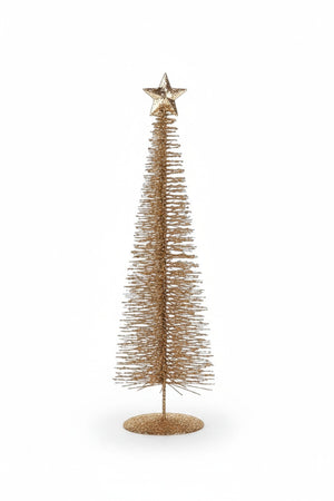 A 16″ Zodax TREASUR EMOUNTAIN TREE IN GOLD, a tall, slender decorative tree acting as a wire plant support, topped with a matching star and set on a circular base.
