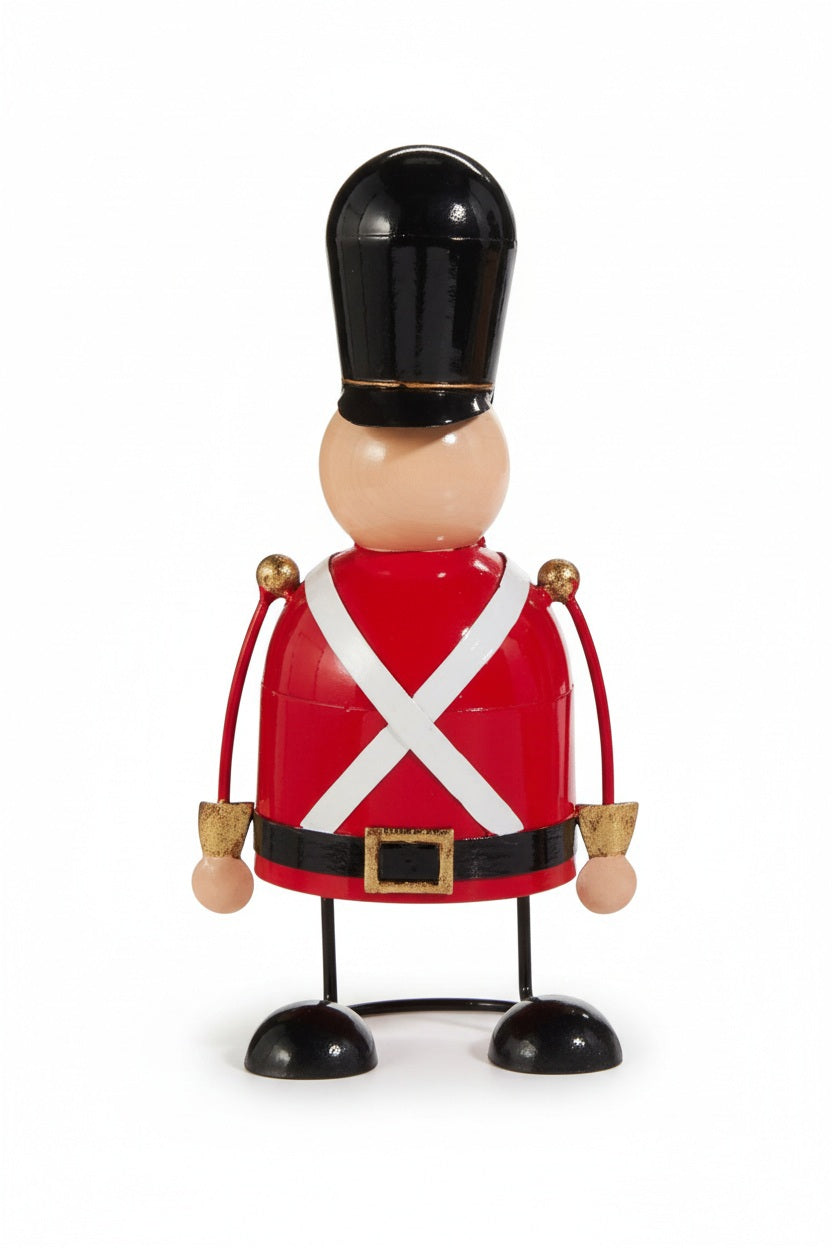 RED, WHITE AND BLACK NUTCRACKER - SMALL, a 5.5 x 4.5 x 11 figure dressed as a soldier in a red jacket with white cross straps, a black hat, and black boots.