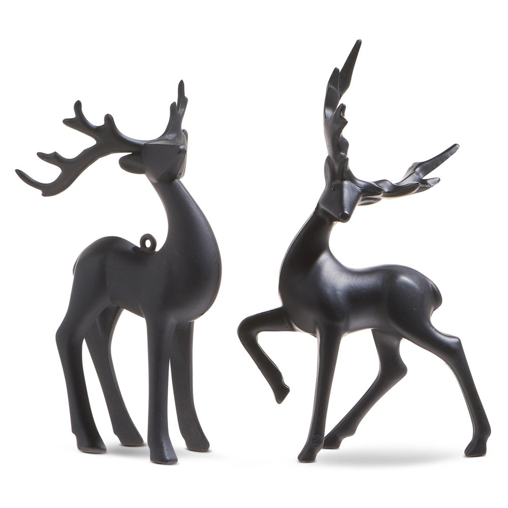 The MATTE BLACK DEER ORNAMENT by RAZ IMPORTS features a stylized black reindeer with dramatic antlers in sleek acrylic. Each sold individually—see store details for info.