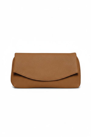 OLIVEVE Valentina Clutch in caramel-colored textured Italian buffalo cowhide with a rounded front flap.