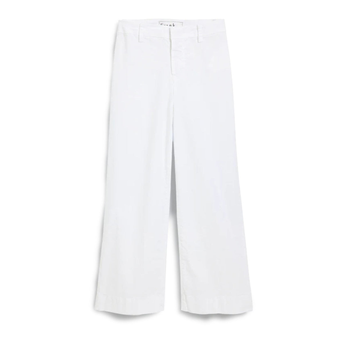 The FRANK AND EILEEN - WEXFORD WIDE LEG LINEN TROUSER IN WHITE from FRANK &amp; EILEEN is a stylish pair of wide-leg pants made from lightweight Italian Performance Linen. These white trousers feature a mid-rise waist, a concealed front zipper, and side pockets, all with a straight and relaxed fit that extends to the hem.