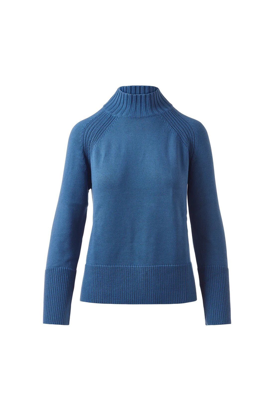 Close-up of the KINROSS EASY RIB FUNNEL SWEATER IN COTTON by KINROSS, featuring dark olive green 100% cotton knit with a vertical rib pattern—ideal for women’s fashion.