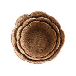The CREATIVE COOP BRAIDED BANKUAN & RATTAN BASKET (SMALL), crafted from natural fibers with scalloped edges, is displayed against a white background.