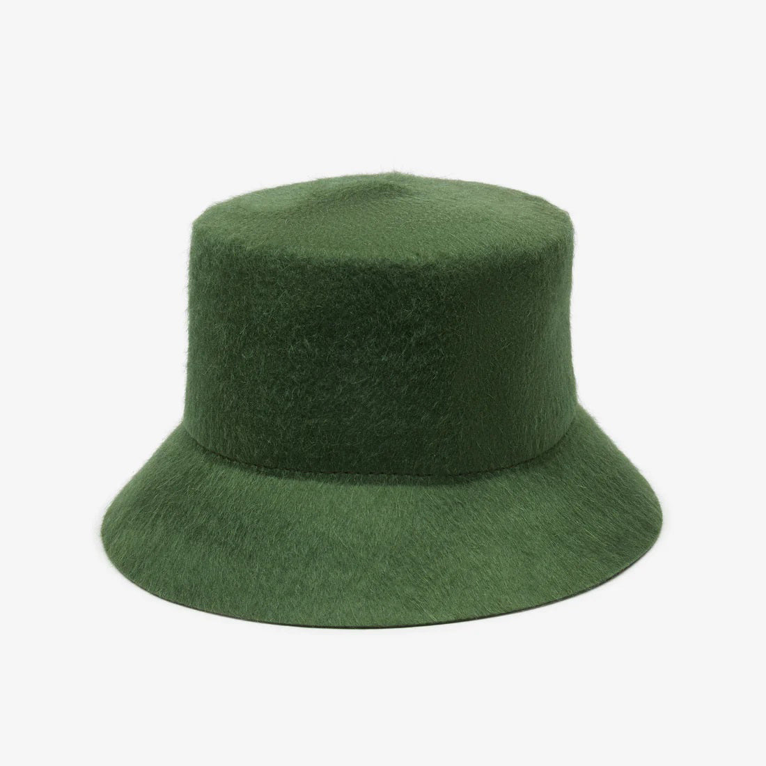 WYETH's TENLEY BUCKET HAT, a blue bucket hat made from fuzzy mohair wool and featuring a wide brim, is presented against a simple white background.