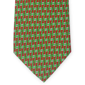 Sure! Here’s a rewritten sentence using your product data: This handmade silk tie by Bird Dog Bay, the PETER-BLAIR - Santa Hats Silk Tie in Green, features a festive green background with a playful Santa hat pattern and classic navy tipping. Crafted in New York for exceptional quality.