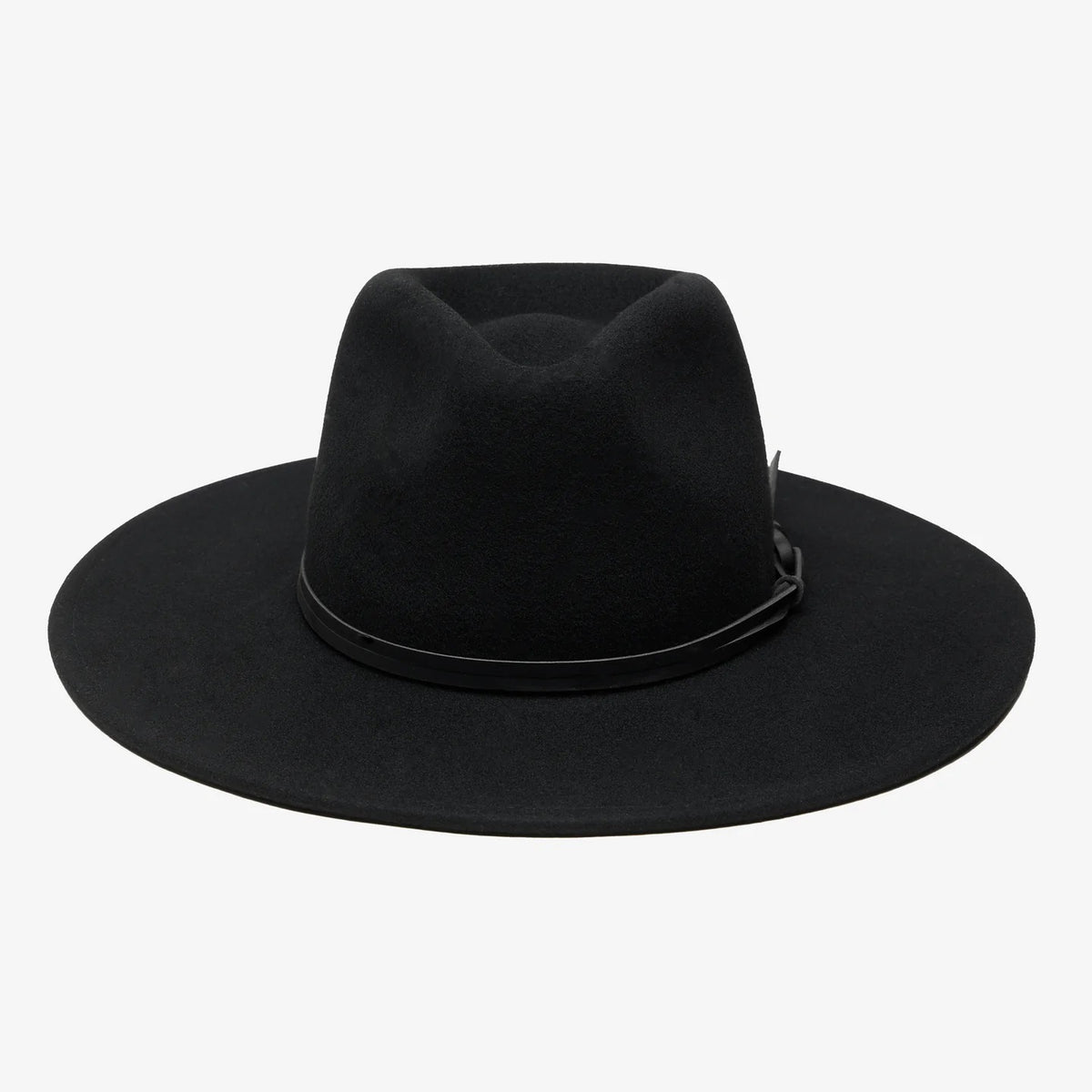 WYETH - RILEY WOOL RANCHER IN BLACK: a black wide-brim packable rancher hat with a matching black cord tied around the base of the crown.