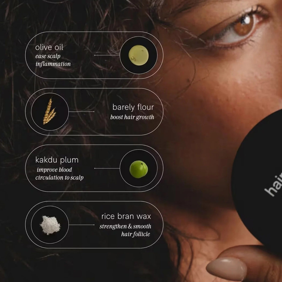 A round, black lid labeled "JACK HENRY - HAIR CREAM" highlights its light hold, moisturizing, defining, and anti-frizz benefits. The JACK HENRY brand name and size (1.6oz/50ml) are displayed—ideal for light hold and nourished hair.