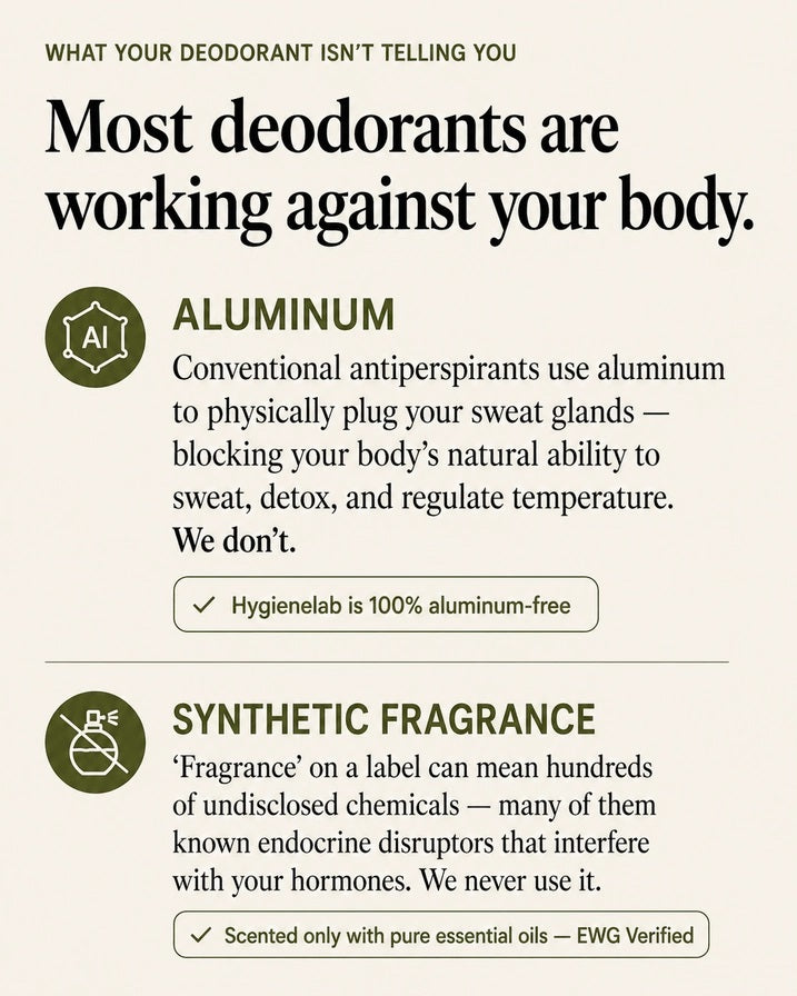 Experience all-day freshness with HYGIENELAB - DEODORANT, CEDAR DRIFT. This non-toxic formula neutralizes odor to provide lasting 24-hour protection. Enriched with probiotics, it helps combat odor-causing bacteria while maintaining your skin’s natural balance. Soothing ingredients gently care for even sensitive skin, and because our deodorant is aluminum-free and free from harsh chemicals, you can feel confident using HYGIENELAB every day.