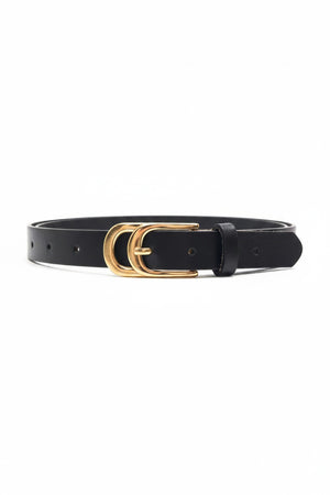 Showcased on a light gray background, ADA's INFINITY BELT is crafted from luxurious Argentinian leather. It includes a gold double D-ring buckle and multiple adjustment holes, highlighting its superior craftsmanship in every detail.