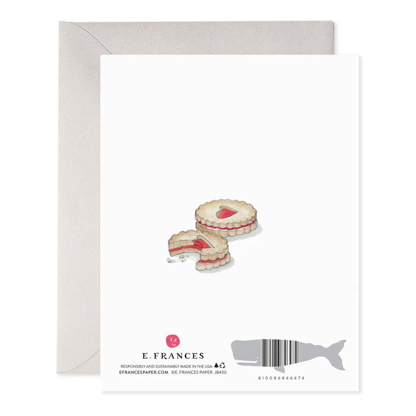 The E. FRANCES PAPER - ALL THE TIME GREETING CARD features a handcrafted watercolor coffee cup with heart latte art and elegant foil accents, reading "Thinking of you all the time." It includes an off-white envelope, perfect for conveying warmth and affection.