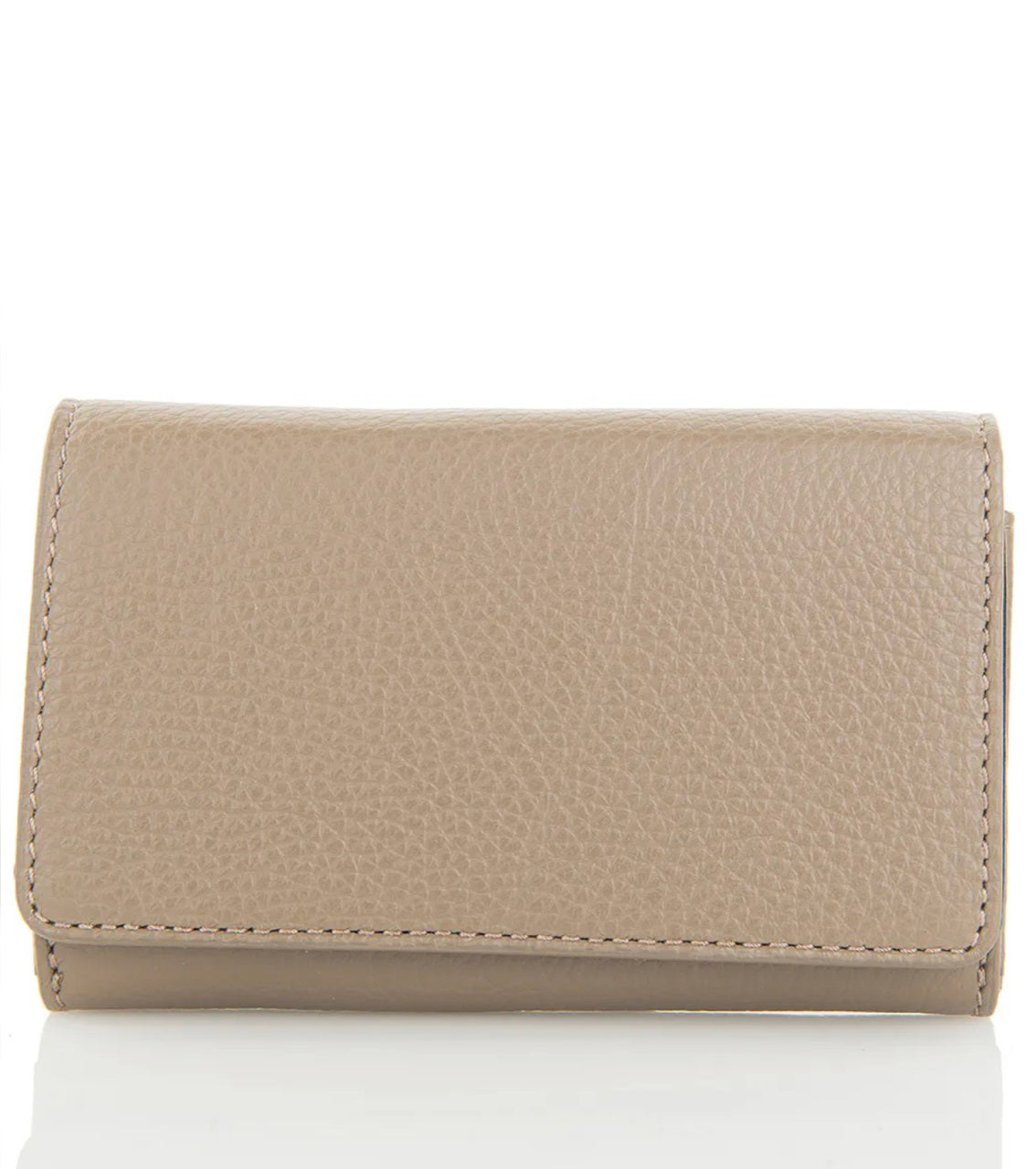 The LE BORSETTE LEATHER WALLET is a small, tan-colored, textured leather accessory featuring a rectangular shape and a fold-over flap design. Crafted in Italy from genuine leather, this wallet exudes simplicity and elegance with no visible branding or patterns, and measures 15cm x 9.5cm against a plain white background.