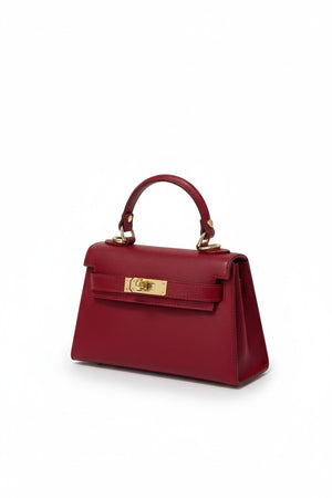 Navy blue SMALL LEATHER SATCHEL BAG by LE BORSETTE in structured Italian leather with a single top handle and gold-tone metal hardware.