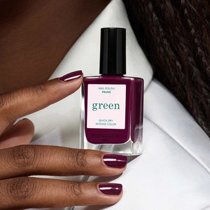 Explore five stunning shades with MANUCURIST INC’s non-toxic, bio-sourced nail polish collection: Violeta (pinky purple), Dark Pansy (burgundy), Prune—a deep wine-red from the GREEN™ NAIL POLISH range—Hollyhock (blackish red), and Aubergine (dark purple). Each richly pigmented polish offers a safe and beautiful way to wear vibrant hues, including the standout wine-red Prune shade.