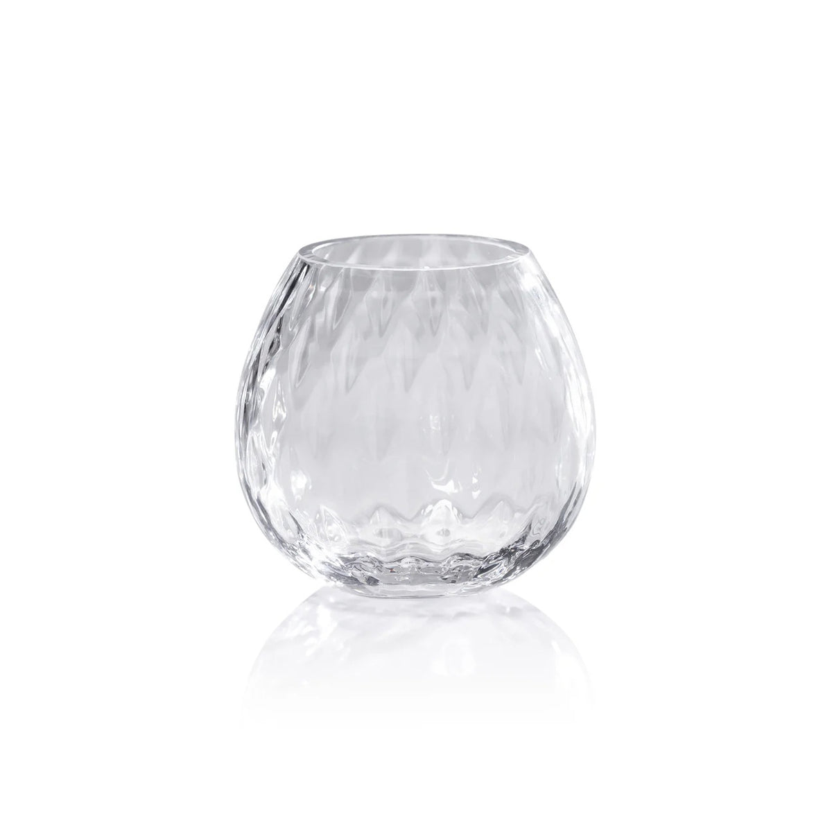The ZODAX PRISM MULTIPURPOSE OPTIC VASE CANDLEHOLDER is a clear, round soda-lime glass vase with a dimpled, textured surface, shown on a white background.