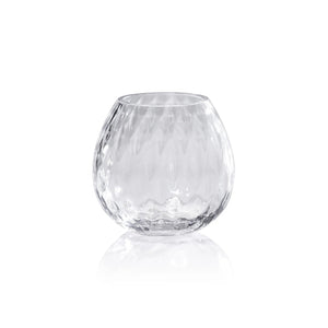 The ZODAX PRISM MULTIPURPOSE OPTIC VASE CANDLEHOLDER is a clear, round soda-lime glass vase with a dimpled, textured surface, shown on a white background.