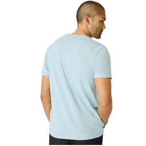 The MACK WELDON Slub Cotton Crew Neck T-Shirt in Nile Blue Heather features soft slub cotton, a classic short-sleeve design, and a laid-flat presentation on a white background.