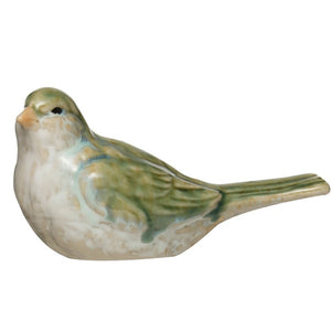 Add a charming touch to your home décor with the STONEWARE BIRD set from CREATIVE COOP—two small figurines in green and white reactive glaze, one upright and one leaning, perfect as stylish accents.