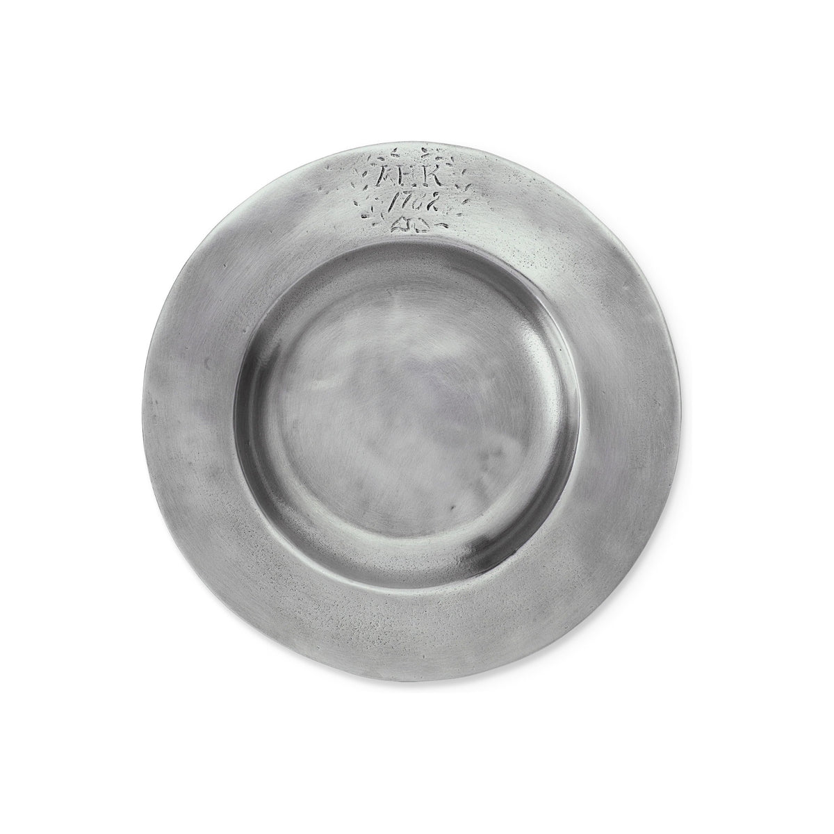 A bottle of red wine with a decorative label stands upright on the MATCH ANTIQUE PEWTER BOTTLE COASTER by MATCH against a plain white background.