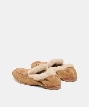 DOLCE VITA - CLOEY PLUSH LOAFERS IN LIGHT BROWN SUEDE light brown suede penny loafers lined with plush faux shearling.