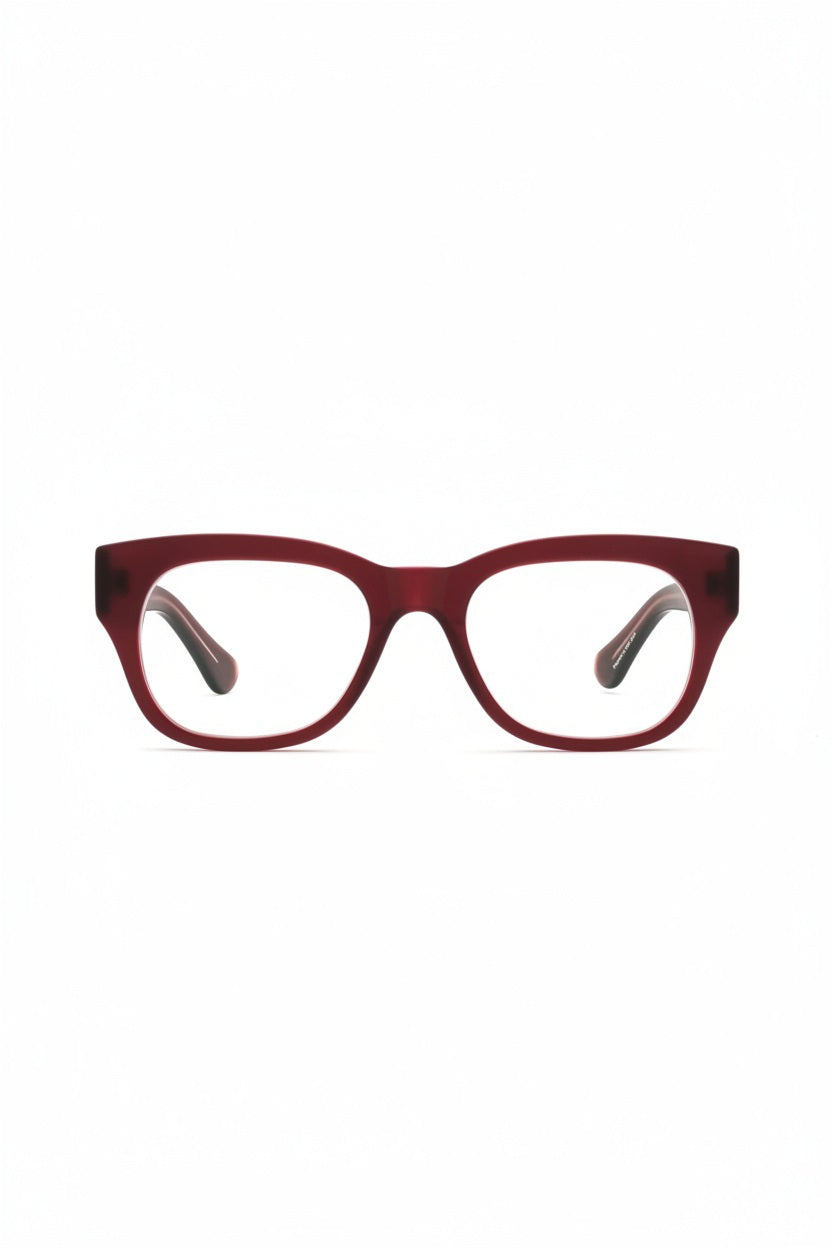 CADDIS - MIKLOS Progressive Readers in Red Clay Halo by CADDIS feature bold rectangular eyeglass frames crafted from premium thick acetate, shown from the front against a plain white background.