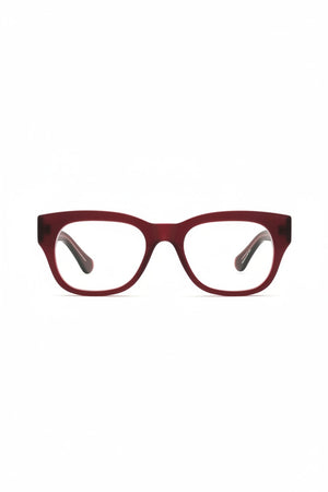 CADDIS - MIKLOS Progressive Readers in Red Clay Halo by CADDIS feature bold rectangular eyeglass frames crafted from premium thick acetate, shown from the front against a plain white background.