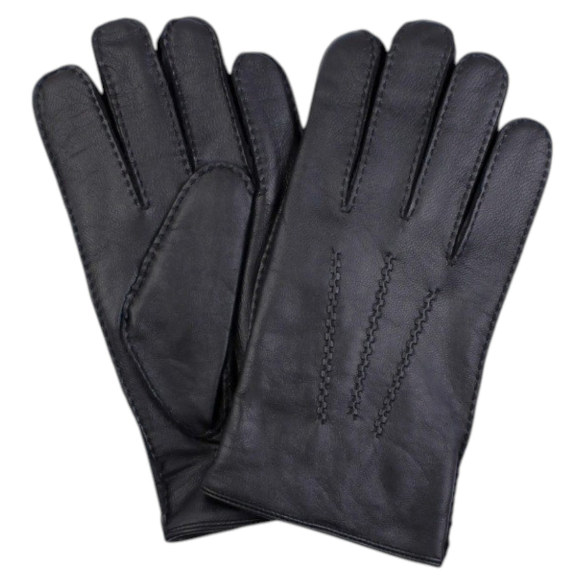 AMANDA CHRISTENSEN - LEATHER GLOVES WITH WOOL LINING IN BLACK: men’s goatskin leather gloves with decorative stitching on the back.