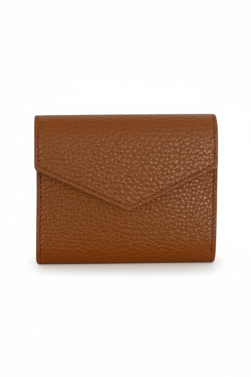 LE BORSETTE LEATHER FOLDOVER WALLET in brown pebbled leather with an envelope-style flap.