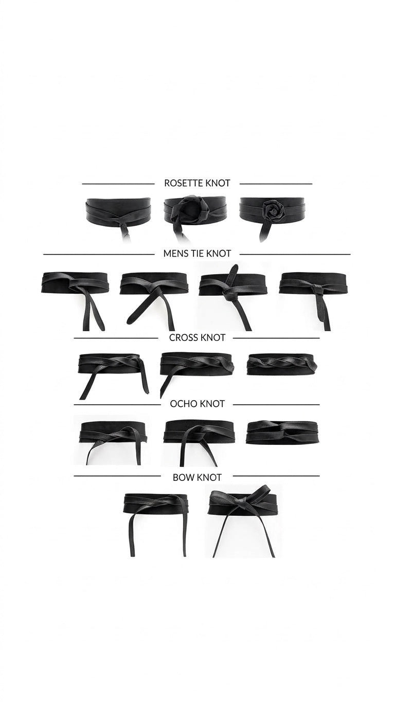 ADA - SUEDE LEATHER WRAP BELT IN BLACK featuring a black suede design with a front knot, crafted as a versatile one-size belt.