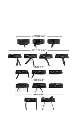 ADA - SUEDE LEATHER WRAP BELT IN BLACK featuring a black suede design with a front knot, crafted as a versatile one-size belt.