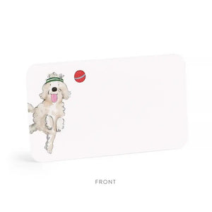The E. FRANCES LITTLE NOTES OFF LEASH mini note card by E. FRANCES PAPER features a red fire hydrant illustration, rounded corners, and “PLEASE RECYCLE ME” at the bottom—perfect for dog mom gifts.
