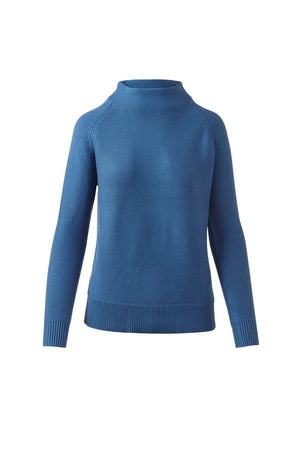 The KINROSS CASHMERE Garter Funnel Sweater in Cotton is a light pink, long-sleeve knit with a mock neck and ribbed cuffs and hem, crafted from 100% cotton. Displayed on a plain white background. Brand: KINROSS.