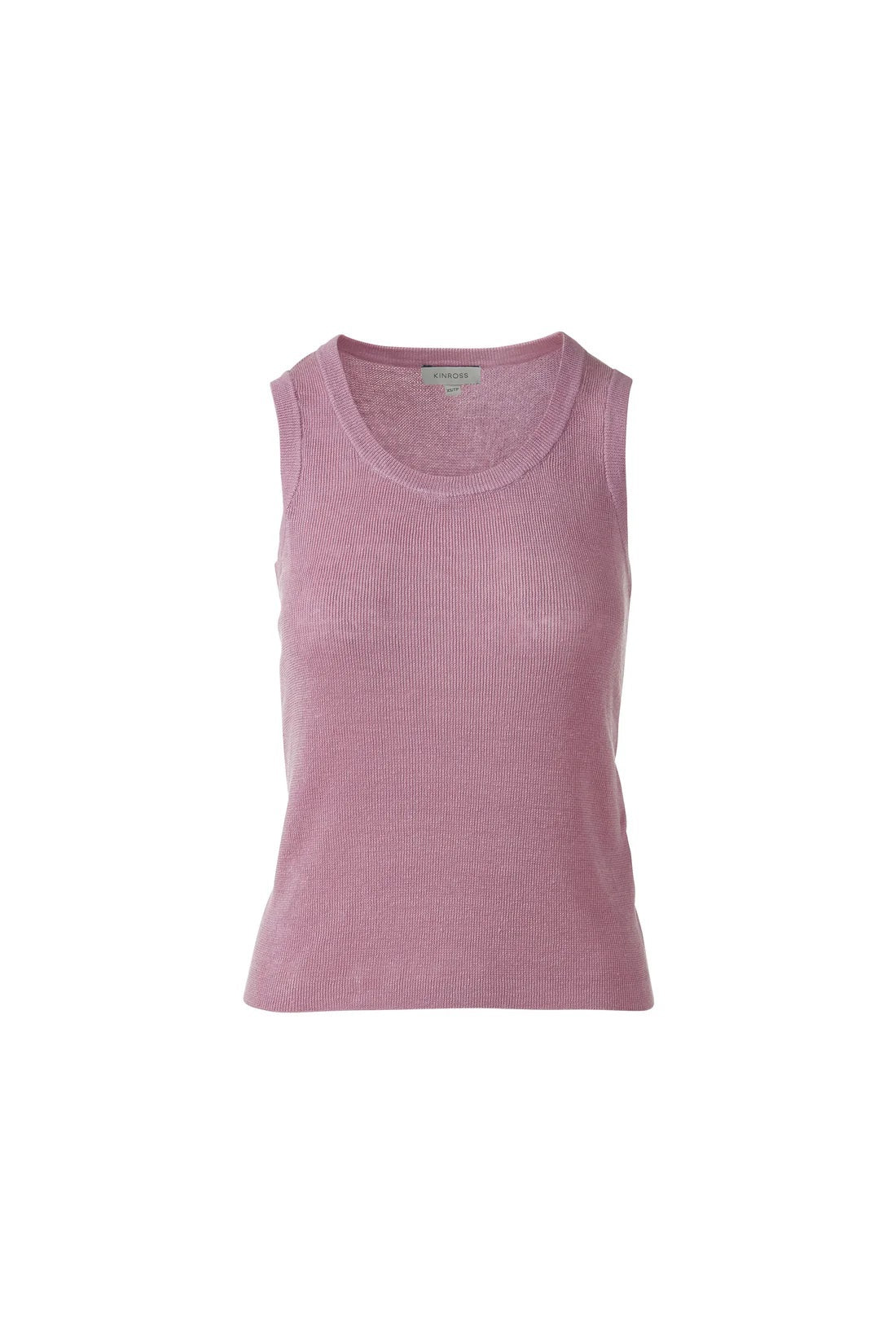 The KINROSS CASHMERE Rib Linen Tank by KINROSS is a light blue, sleeveless ribbed knit tank with a crew neckline, shown on a plain white background.