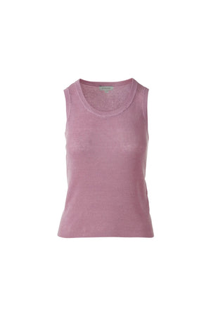 The KINROSS CASHMERE Rib Linen Tank by KINROSS is a light blue, sleeveless ribbed knit tank with a crew neckline, shown on a plain white background.